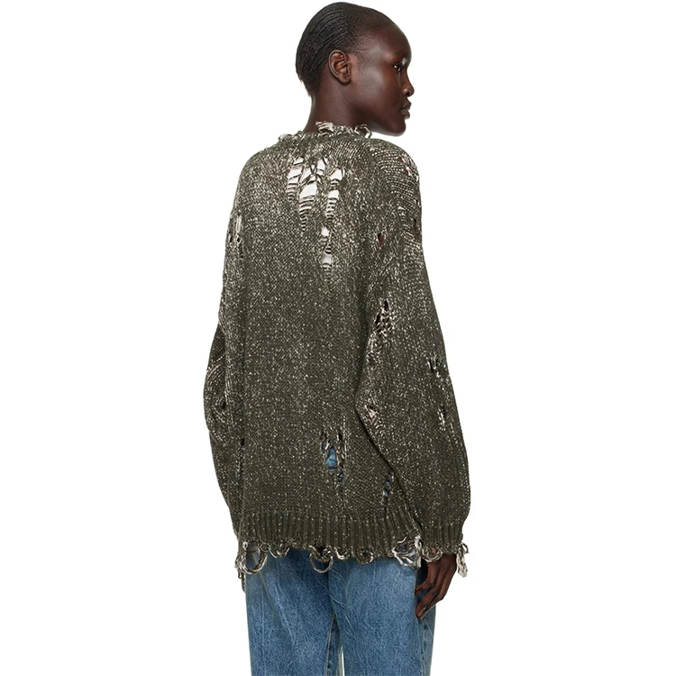 DiZNEW garment Custom OEM Logo Sweater knitwear Knitted pullover cotton knit top distressed women sweaters