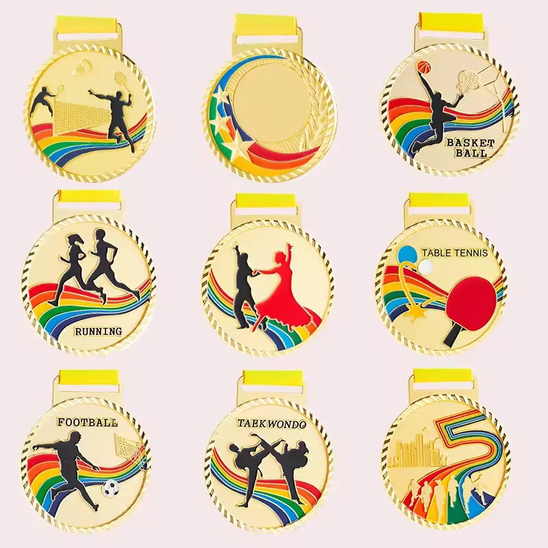 SP Custom Personalized Logo Plating Medal custom shiny gold plated blank metal medal with customized ribbon