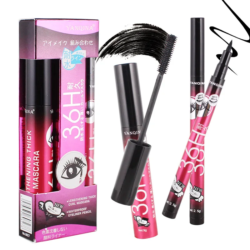 
1PC Black 36H Waterproof Eyeliner+1 PC mascara Set Sweat-proof Long-lasting Liquid Eye Liner Pencil Make Up Tool Sets brochas 