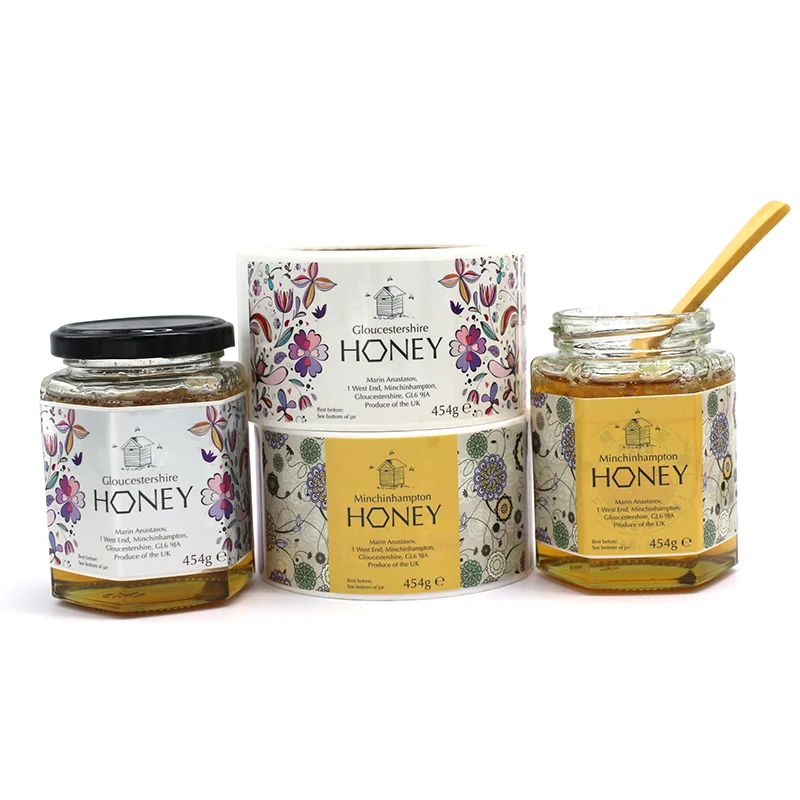 Custom Circular Glossy Sticker A4 Paper OPP Labeling Brand Name Honey Bottle Label