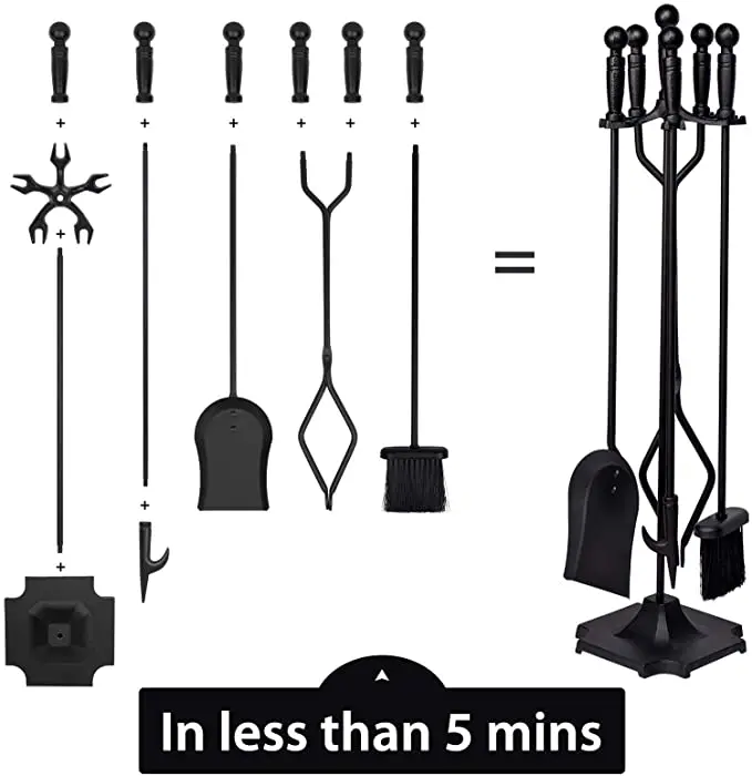 Good quality stainless steel handle fireplace stove accessories tool  5 pieces  fireplace tools set
