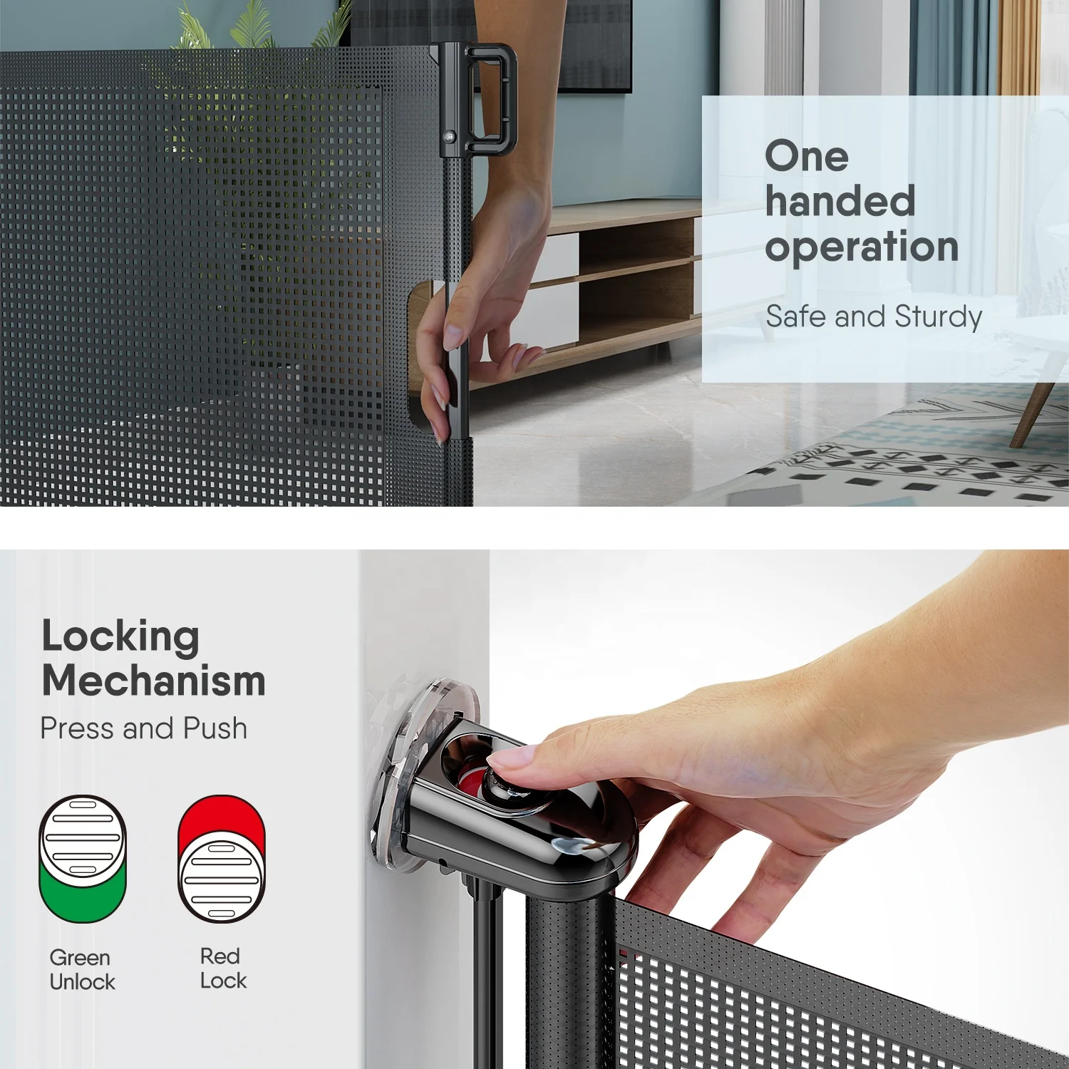 Hot Sale New Design Punch-Free Install Retractable Baby Stair  Gate Dog Gate  For  Indoor And Outdoor No punching and no wall da