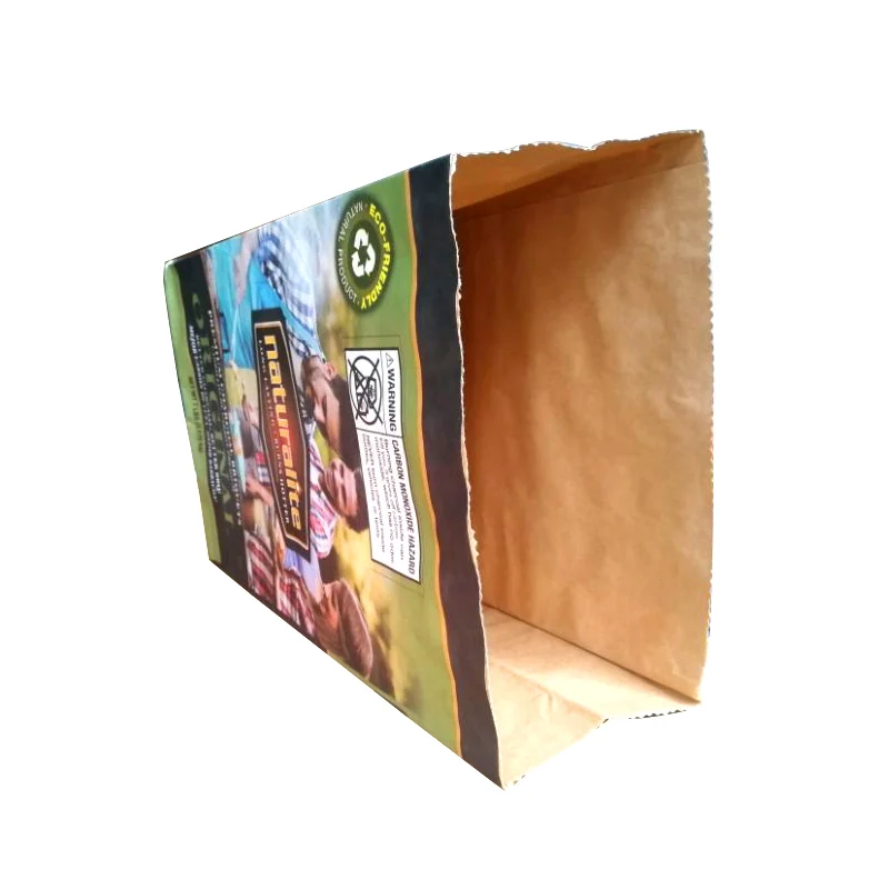 Customized square bottom open sack double-layer Kraft paper bag for barbecue charcoal