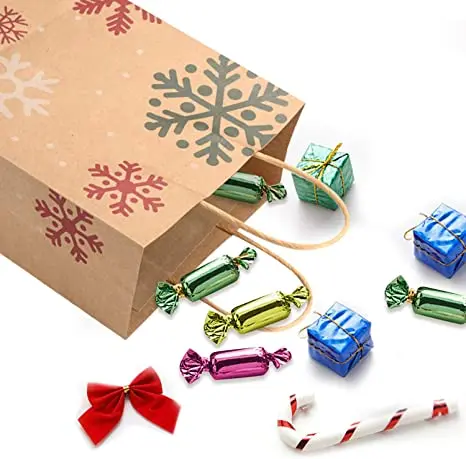 Xmas Custom Santa Claus New Year Party Gift Printed Craft Luxury Shopping Christmas Packaging Kraft Paper Gift Bag With Handles