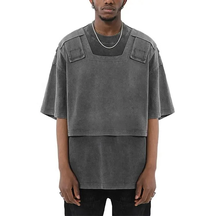 Luxury Double Layer Y2k Vintage Tshirt Streetwear Heavy Cotton Tshirts Men Hip Hop 300gsm Heavyweight Wash T Shirt
