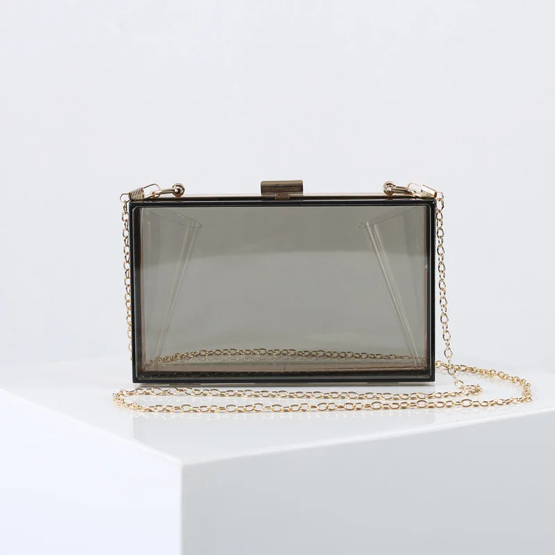 Clear Purse Bag Crossbody Box Clutch for Girls & Women,Stadium Approved Purses and Handbags for Prom Concerts with gold Chain