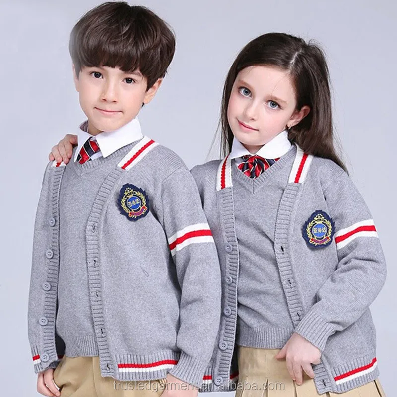 Kids new design cardigan sweater primary school uniform designs