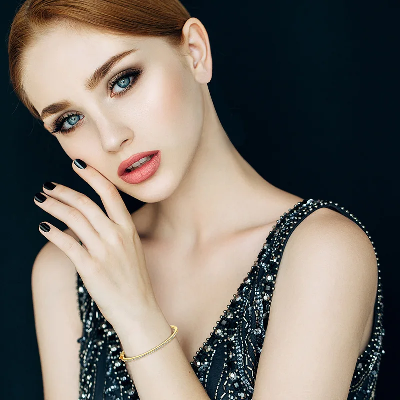 0.5 micron thickness one line silver bangle Armband with 3A zircon bangle bracelet charms