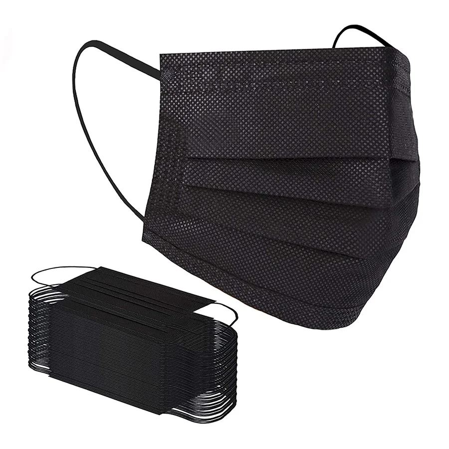 ASTM Level 1 Non-woven 3 Ply Adjustable Safety Masks 50Pcs Medical Supplies Black Disposable Face Masks WIth Earloops