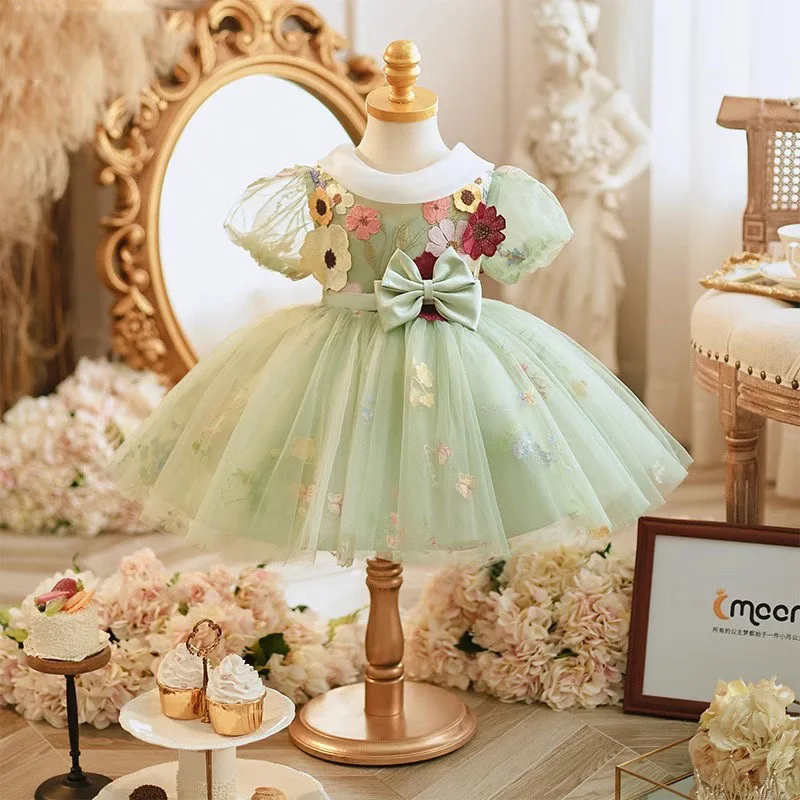 High Quality Wholesale Flower Embroidery Baby Girl Dress Fashion Clothes Evening Party Dresses ball gown for kids