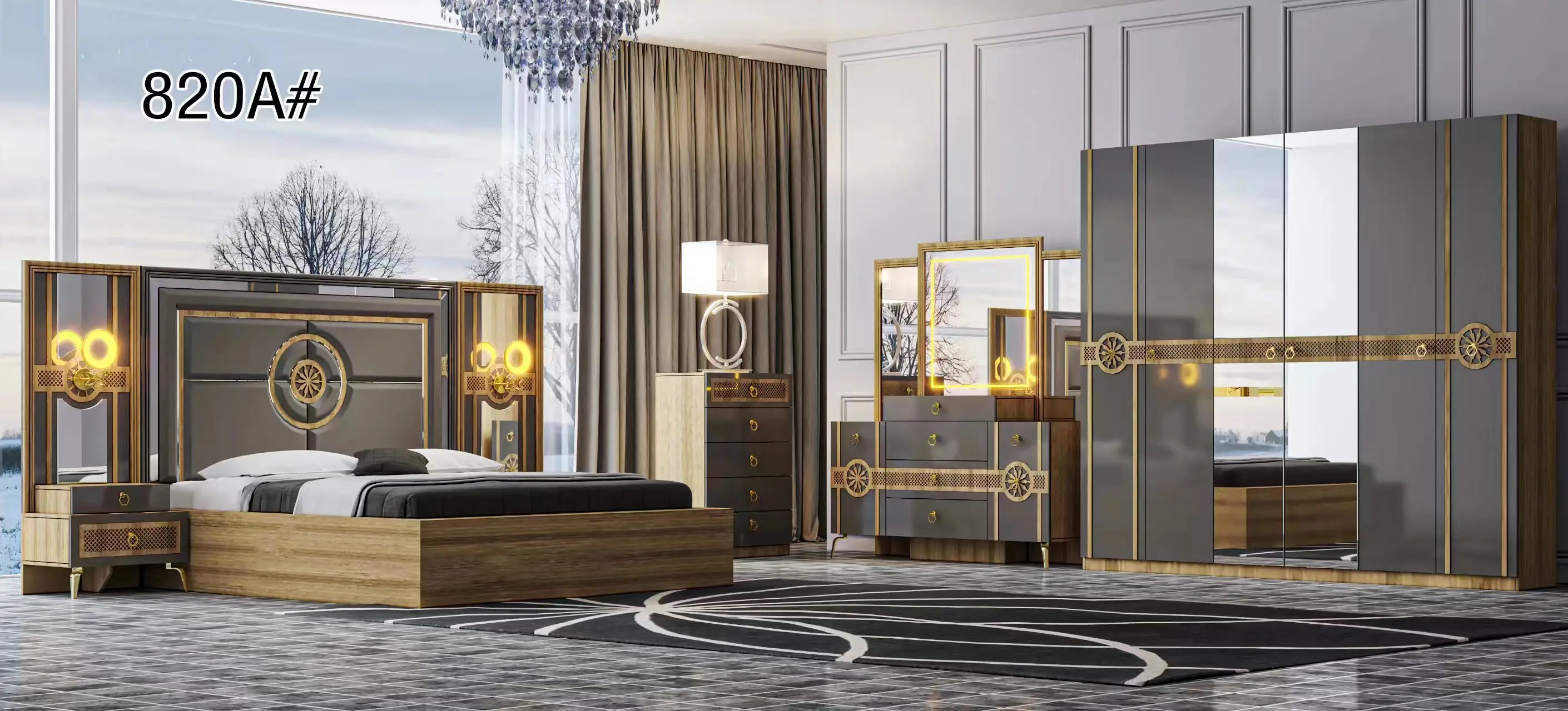 Luxury design bedroom set  furniture modern design painting 5pcs bedroom set for home