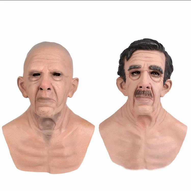 2023 Halloween Mask Latex Realistic Bald Old Man Latex Mask Beard Wig Horror Party Mask