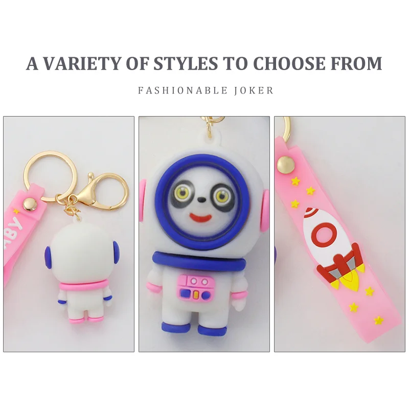 Cute three-dimensional astronaut panda keychain soft rubber PVC charm toys students schoolbag key charm couple key ring
