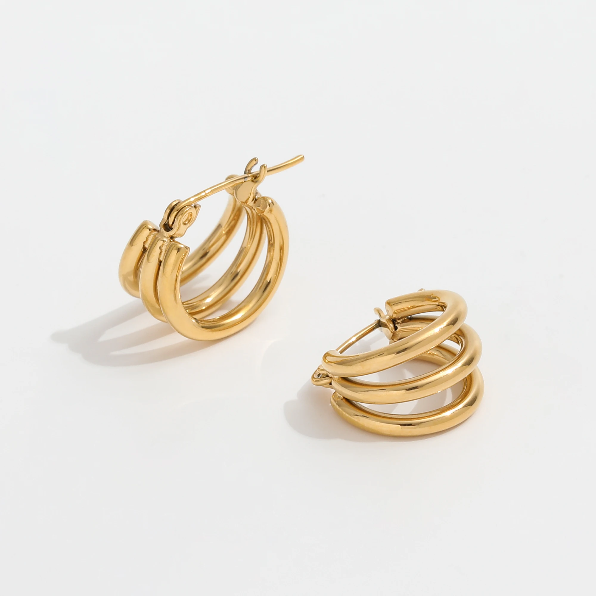 JOOLIM High End 18K Позолоченные Три круга с многослойным покрытием серьги-кольца из нержавеющей стали ювелирные изделия для