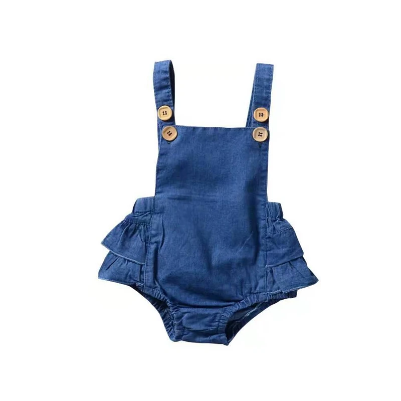 
Summer Girl Romper Infant Girl Solid Rompers Flutter Sleeve Leotard Baby Lovely One-piece Bodysuit Kids Girls Denim Romper Baby 
