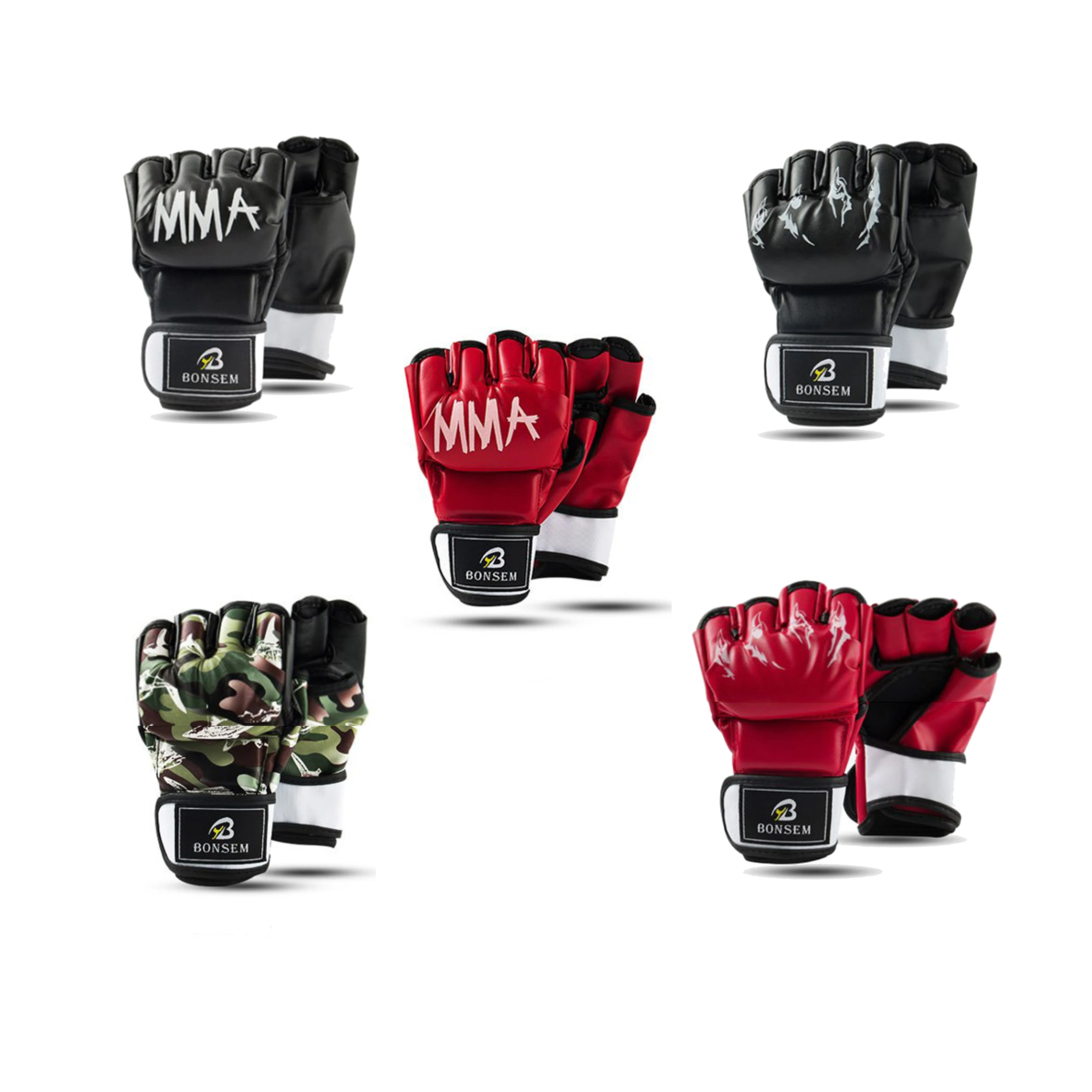 Custom Logo High Quality PU Leather Hollow-carved Design Breathable Fingerless Mma Boxing Gloves