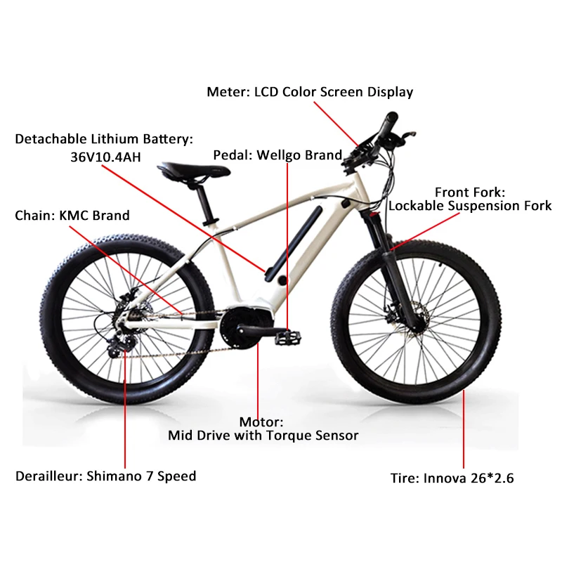 Most durable Mid Drive ebike 36V10.4AH Li-ion battery city electric bicycle with torque sensor electronic bike 26 inch