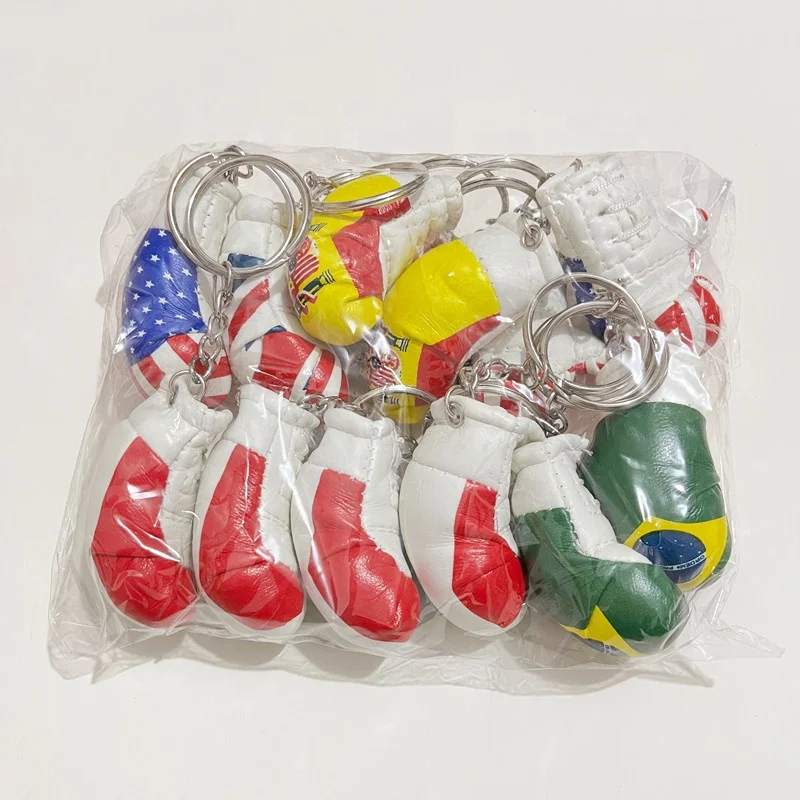 Peru UK Brazil Italy Mexico Spain  Flag Key chain Mini Boxing Glove Key Chain  Mini Key Chain Ring Fob country Gift