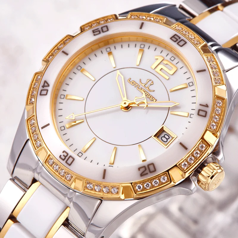 Shining Temperament Ceramic Ladies Watch With Luxury Diamond Deep Waterproof