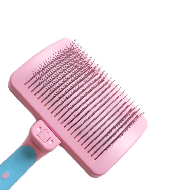 ABS PP TPR Steel Needle Dog Cat Cleaning Brush Comb Pet Slicker Brush With Self Clean Button Masaging Bead On Tips