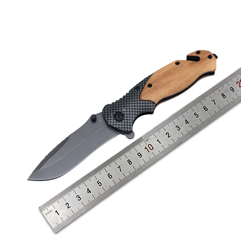 Custom X50 Titanium Carbon Fiber Wooden Outdoor Pocket Knife Hot Portable Folding  Camping Knife