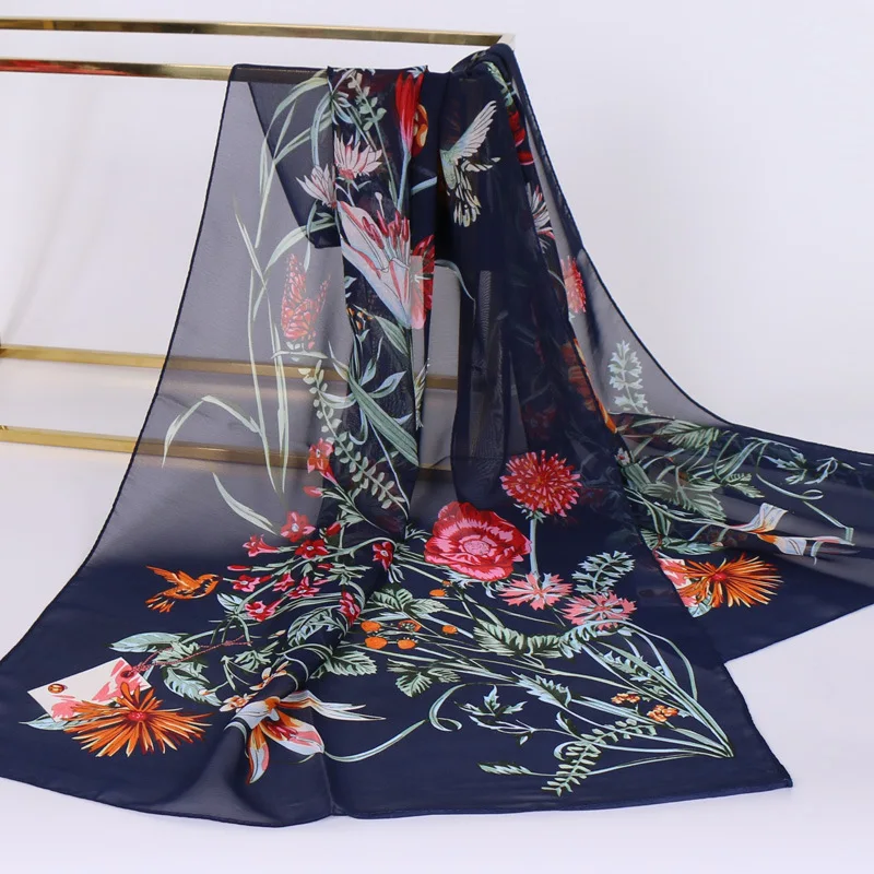 Elegant Chinese Style Chiffon Printing Brand Gift Silk Scarf Fashion Muslim Women Collar Hijab Scarf