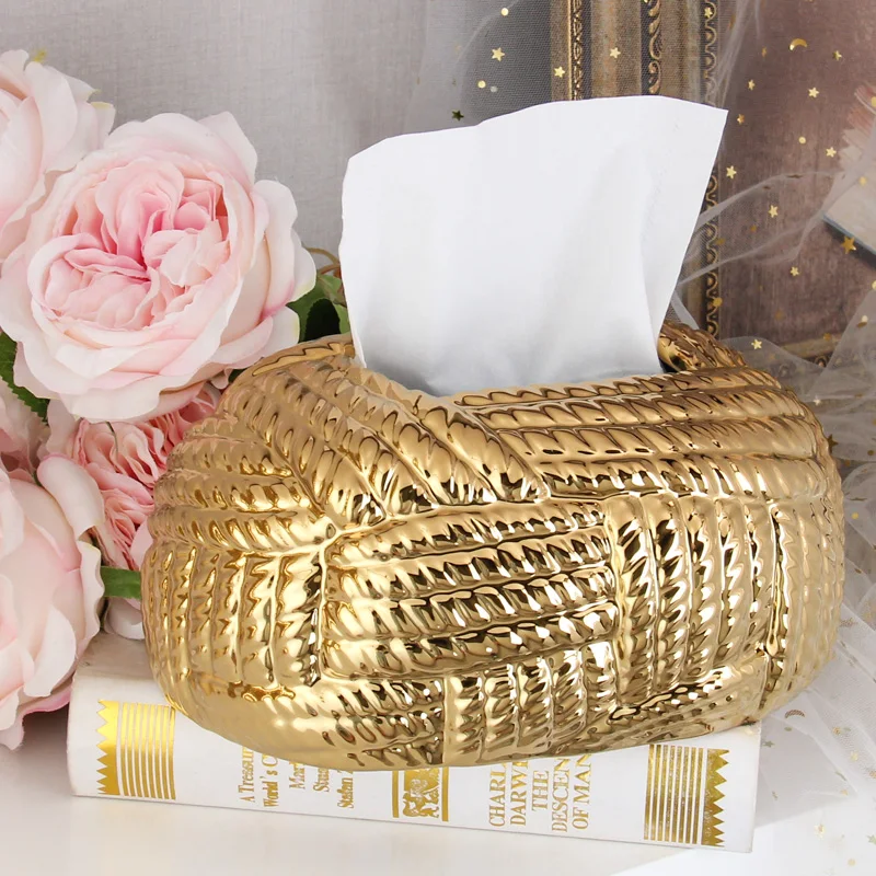 T029G Luxury ceramic tissue box napkin holder for dining table gold tissue holder for home decor