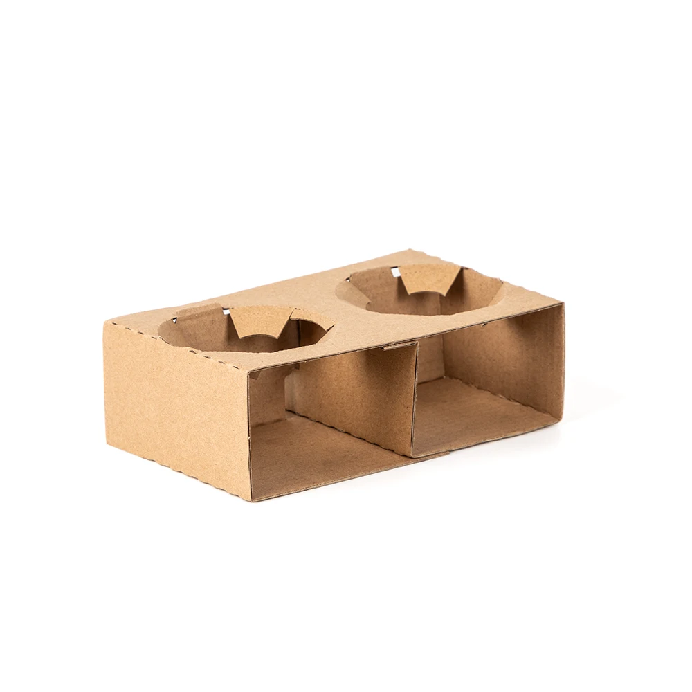 LOKYO custom cardboard beverage holder brown takeaway paper carrier tray disposable kraft paper cup holder