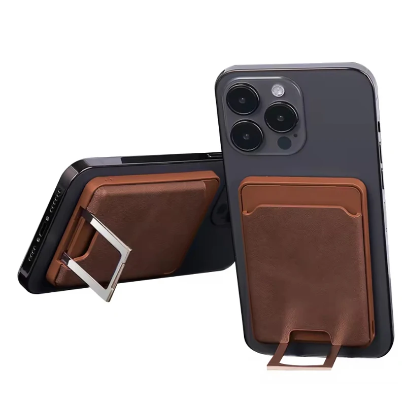 For Magsaf Wireless Charger Magnetic Card Holder Wallet Leather Cover For Iphone 12-15 Series Mobile Phones Holder
