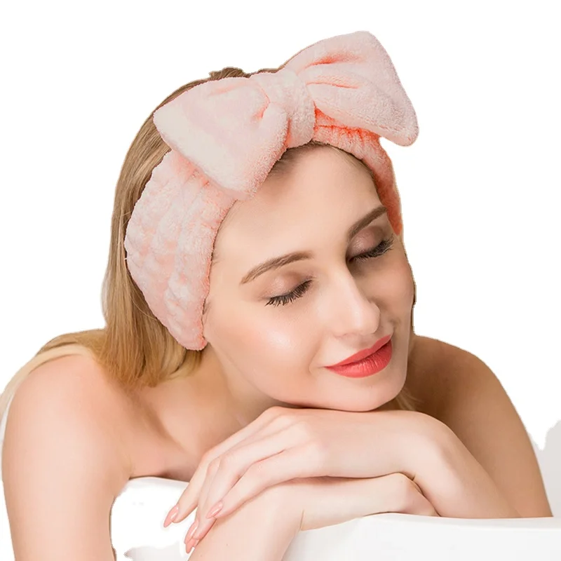 Soft Solid Color Face Makeup Hair Bands for Washing Face Shower Fluffy Coral Fleece Women Bow Facial Spa Headband