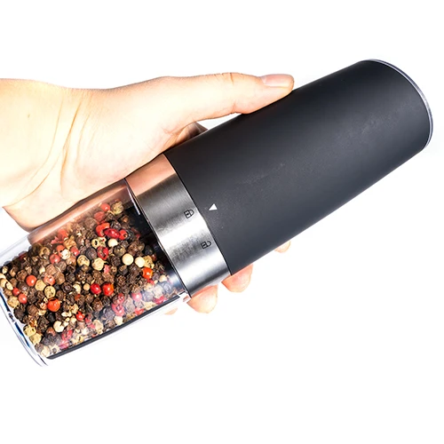 Home Transparent Spice Jar Black Electric Spice Grinder Pepper Mill with Illumination and Gravity Sensor