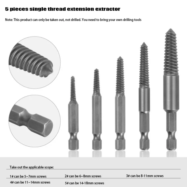 Hexagon handle broken wire extractor reverse thread drill broken sliding screw screw extraction and repair tool