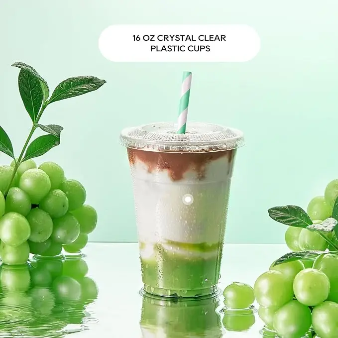 Wholesale Clear Plastic Cups Coffee Shop Takeaway Disposable PET Cups Cold Beverage Cups with Lids