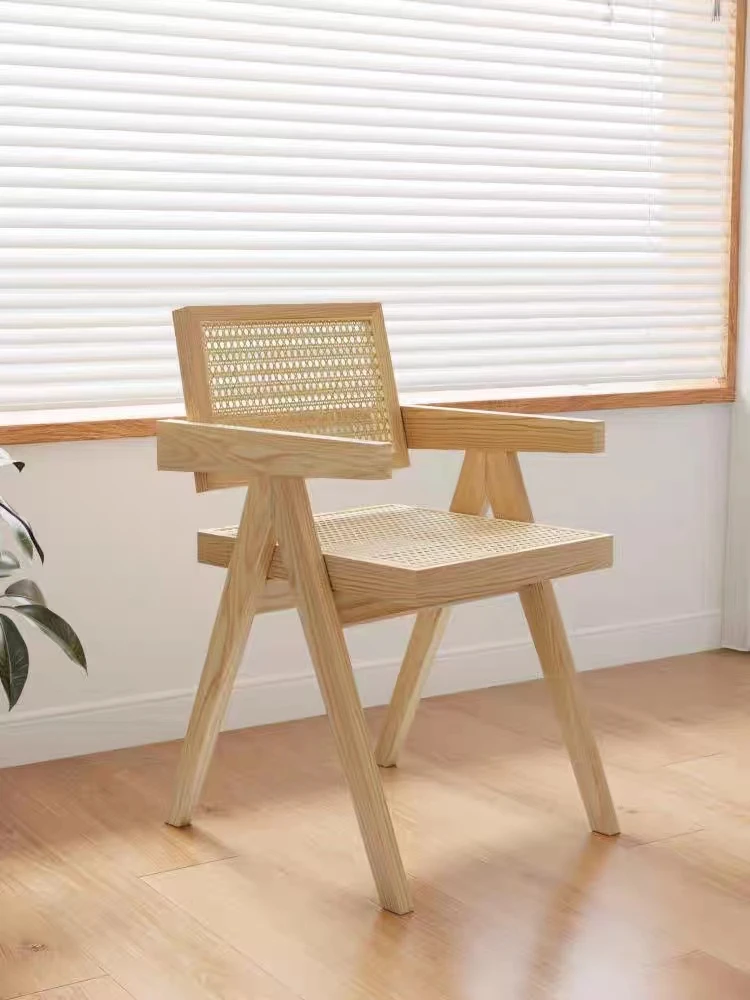 Cheap solid wood rattan woven dining chairs household and commercial dining chairs backrest chairs