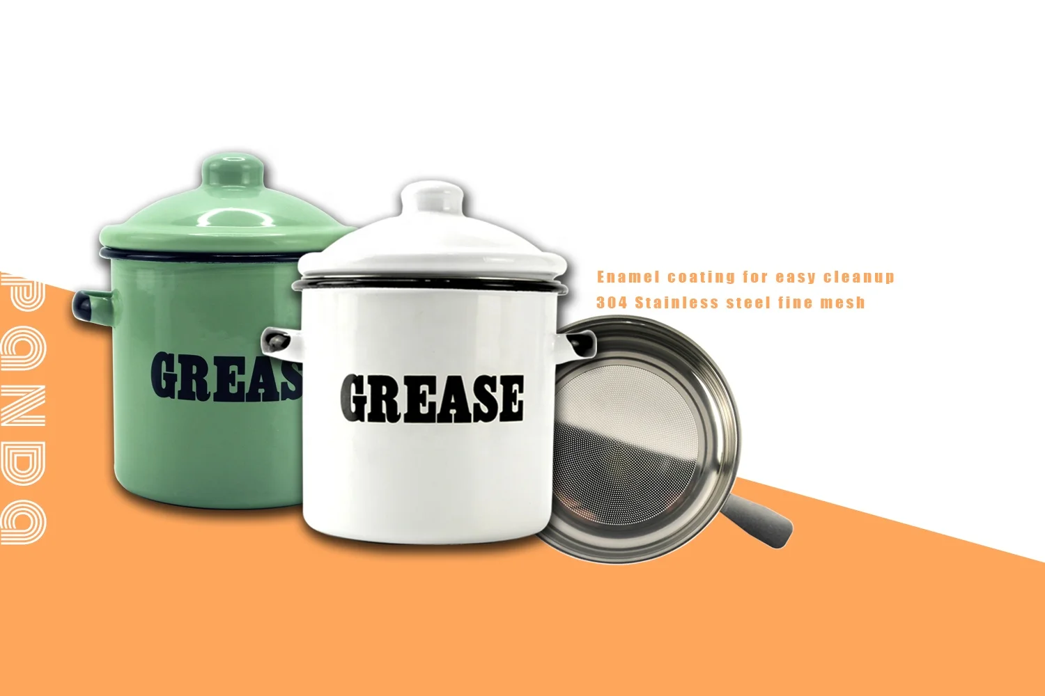 Amazon Hot selling Grease Container Enamel Grease Catcher Enamel Metal food Containers For Grease storage with filter and Lid