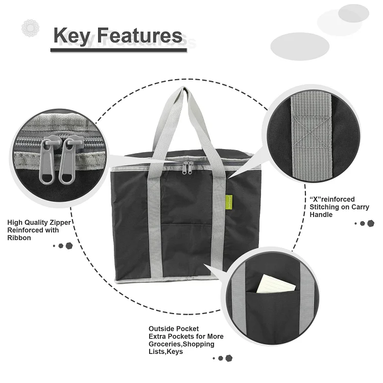 Large Capacity Reusable Shopping Grocery Thermal Non Woven Insulated Folding Cooler Tote Bag