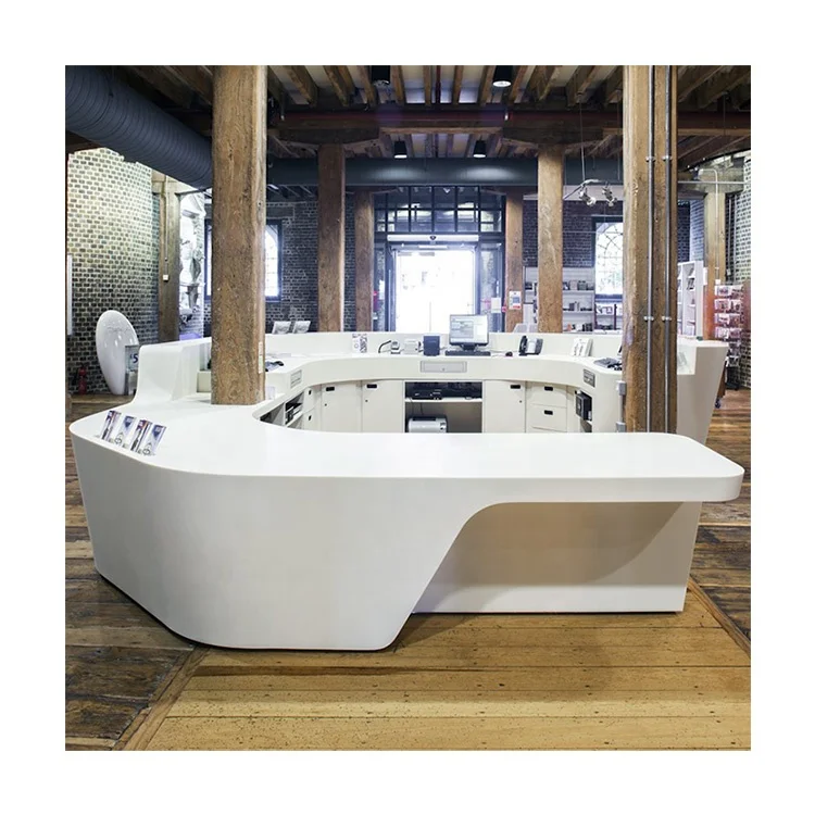 Unique Design Reception Desk Elegant White Solid Surface Stone Information Office Center Counter Reception Desk