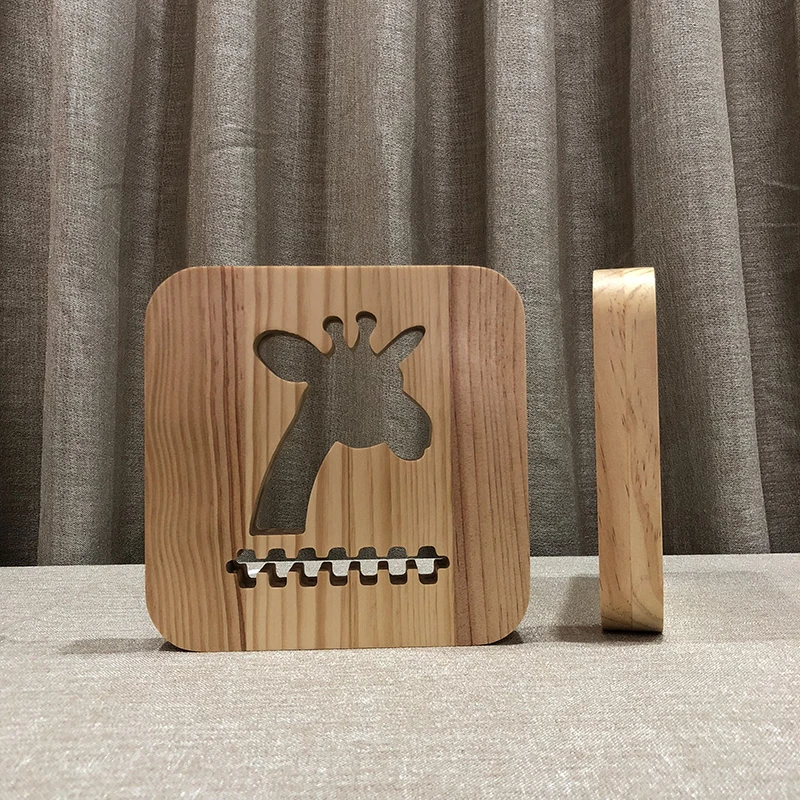 
Giraffe Head Night Light USB Creative Solid Wood 3D lamp Nordic Style Bedside lamp 