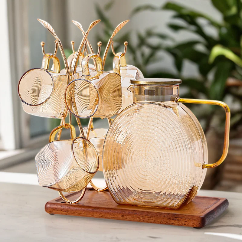 2500ml Large Capacity Creative high borosilicate heat resistant brown snail glass Pitcher  and cup set with lid