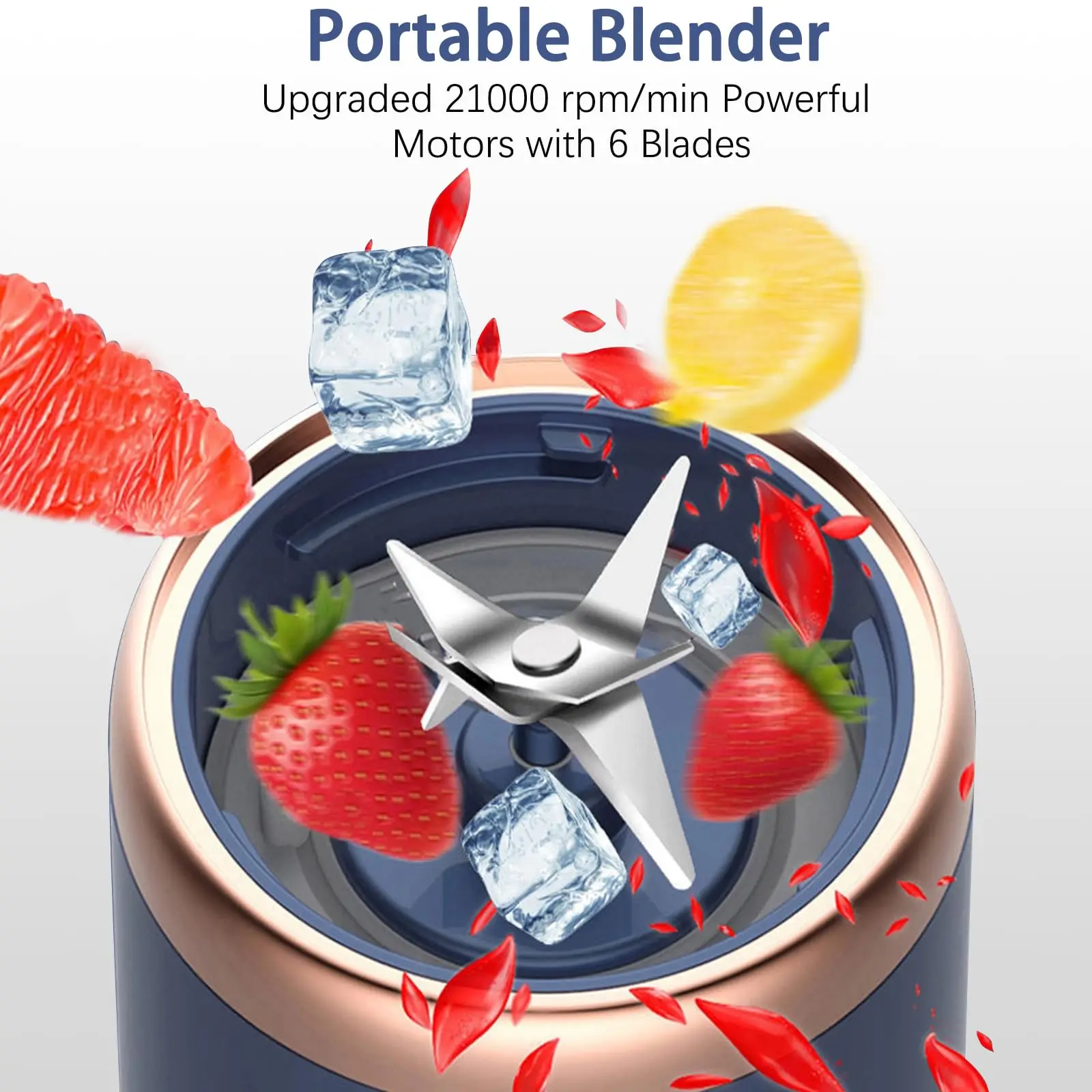Mini Fruit Juicer Ice Smoothie 6 Blade Mini Home USB Rechargeable Portable Blender