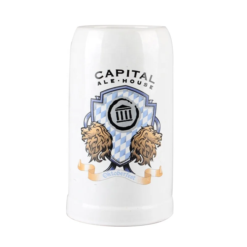 Classical white ceramic beer mug customized 500ml-1000ml beer steins