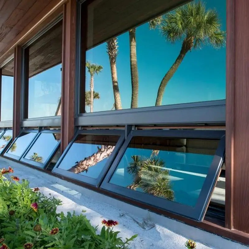 New design custom top hung residential smart aluminum windows with hidden water drainage hole