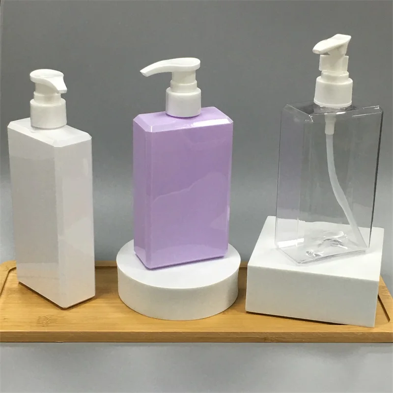 PET/PETG Custom Eco PCR recycled Shower gel bottle 250ml 300ml 500ml Rectangle Refillable Empty Square shampoo Lotion Bottle