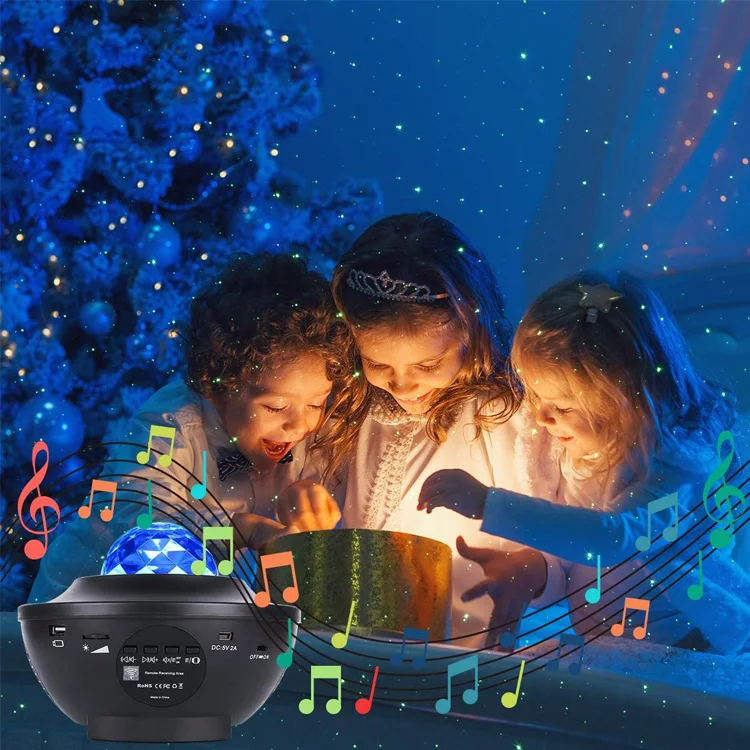 Laser Star LED Night Light Projector Star Ocean Wave Projection Speaker Projector Light for Bedroom Party Home Holiday