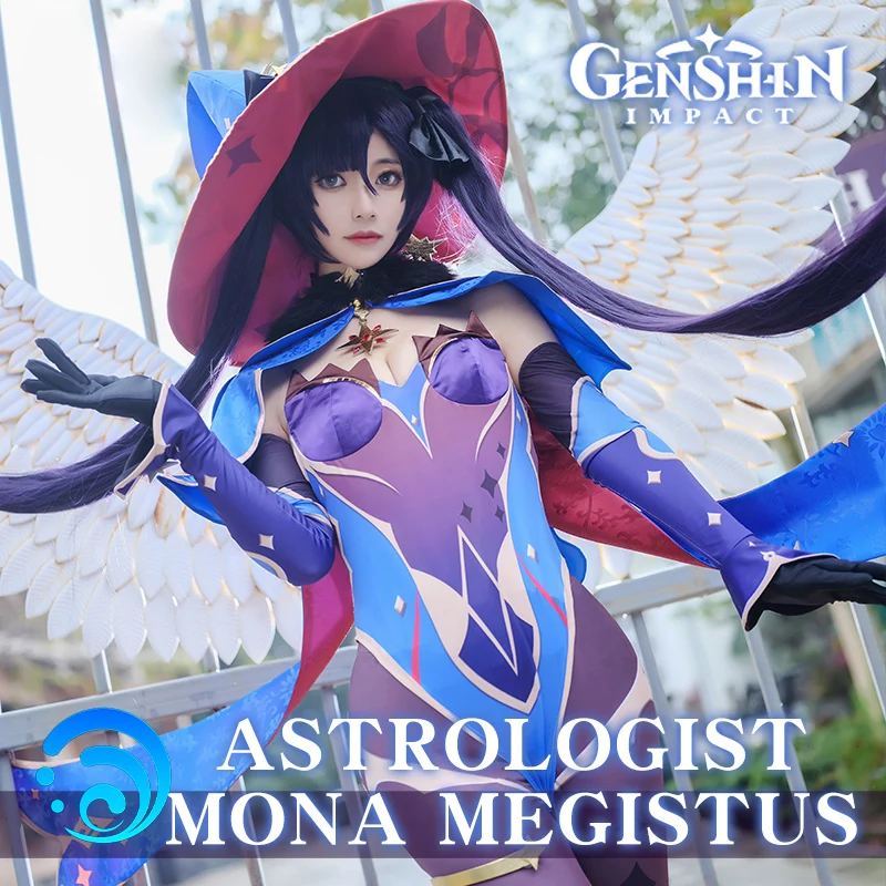 Genshin Impact Cosplay Astrologist Mona Cosplay Costume  Sexy Uniform Outfit Halloween Carnival Party Costumes for women