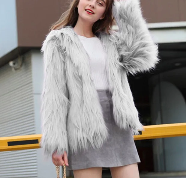 Elegant Furry Fur Coat Women Fluffy Warm Long Sleeve Female Outerwear Autumn Winter Coat Jacket Hairy Overcoat