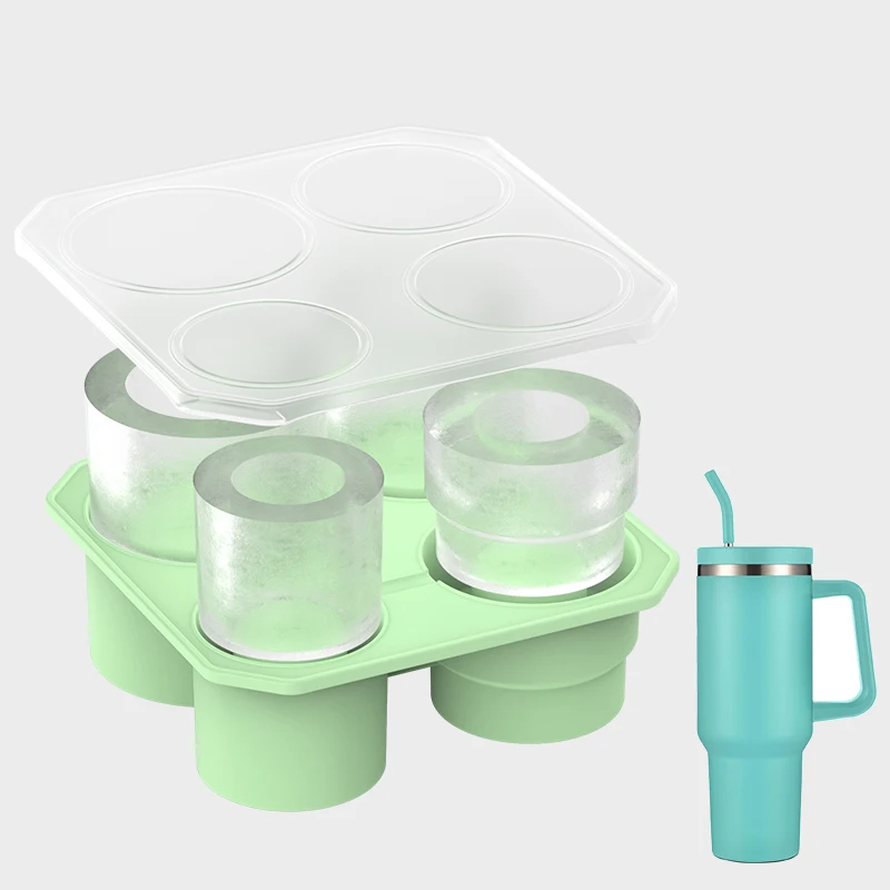Factory Custom Silicone Cylinder Ice Cube Mold For Tumble Cup 4 pcs Easy Release Blue Silicone Ice Cube Maker for Tumbler Cup