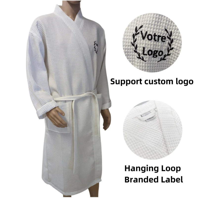 Customized logo spa robes wholesale piped waffle weave bathrobe slipper set