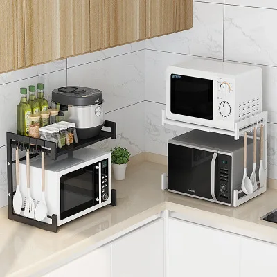 Microwave Oven Rack Factory Telescopic Iron Kitchen Microwave Oven Rack Storage Shelf