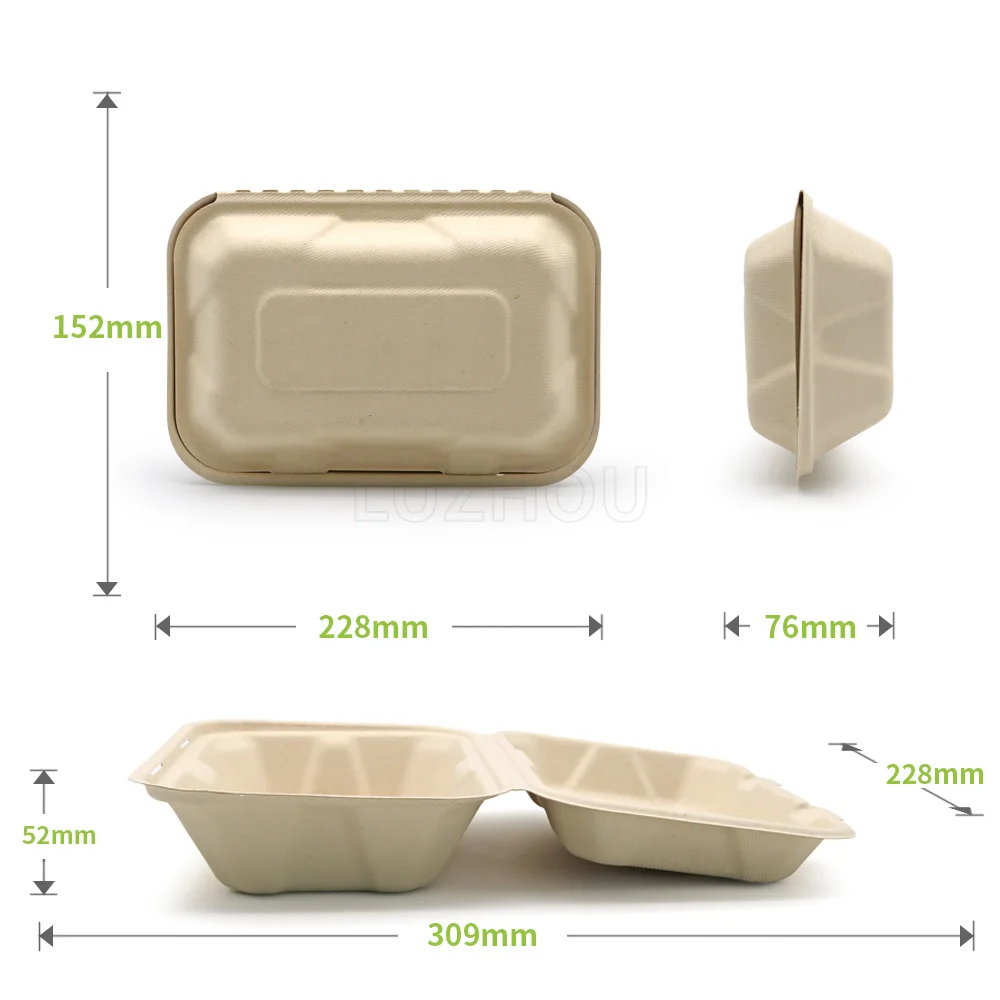 LuzhouPack customized biodegradable sugarcane disposable container clamshell takeaway box for food
